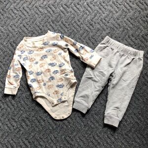 Carter's Cream and Blue Animal Print Onesie with Gray Sweatpants